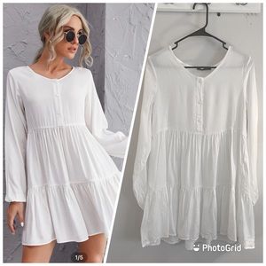 Long Sleeve White Boho Dress - Shein, cute, spring, flowy, small, causal, church